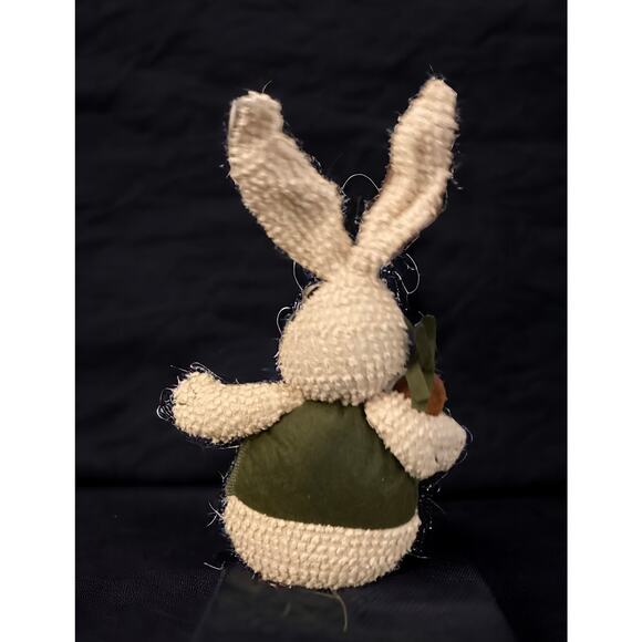 Primitive Sitting Tea-Stained Bunny with Carrot and Green Vest, Weighted Bottom. - Picture 4 of 5